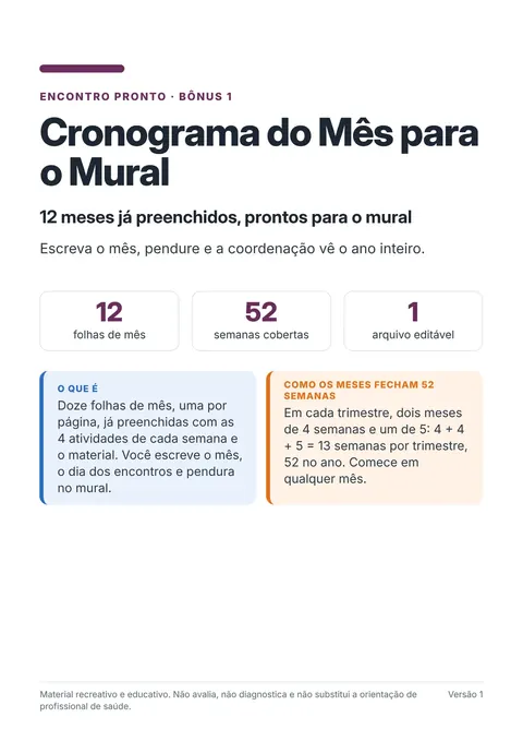 Capa do Cronograma do Mês para o Mural
