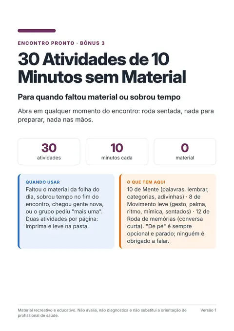 Capa de 30 Atividades de 10 Minutos sem Material