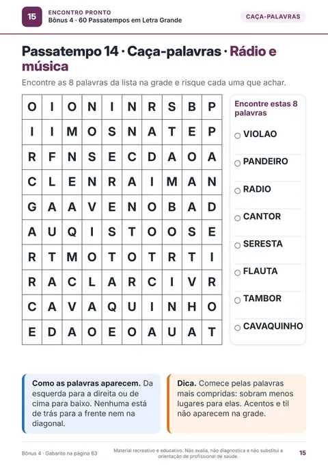 Caça-palavras em letra grande