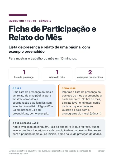 Capa da Ficha de Participação e Relato do Mês
