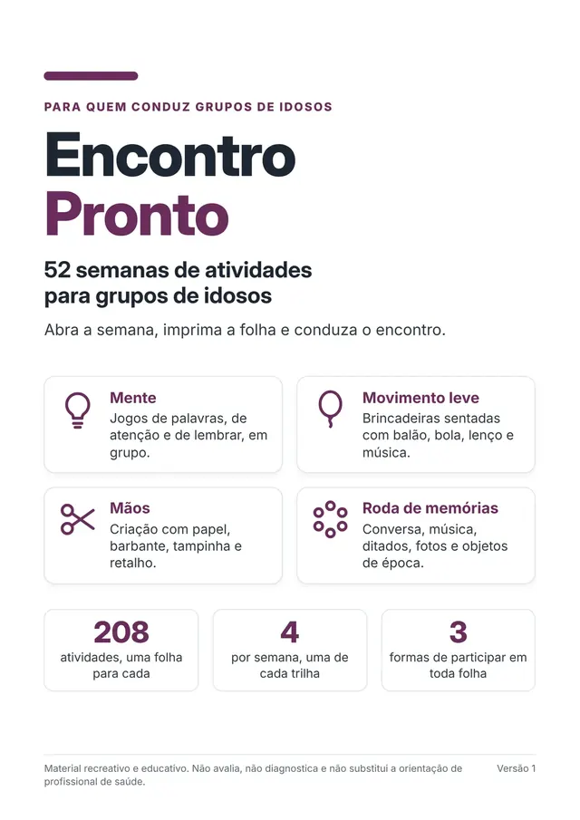 Capa do guia Encontro Pronto: 52 semanas de atividades para grupos de idosos
