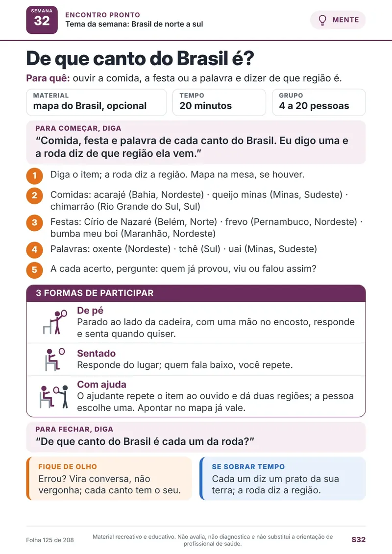 Folha da atividade De que canto do Brasil é?