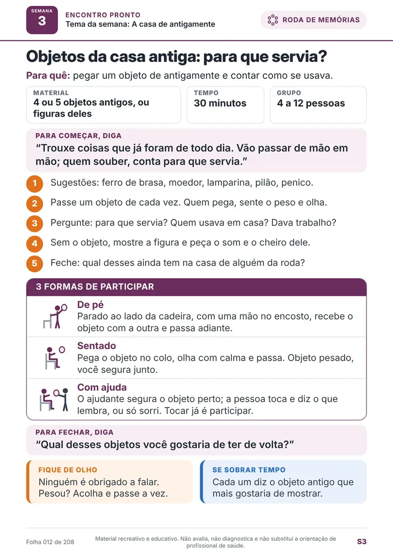 Folha da atividade Objetos da casa antiga: para que servia?